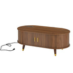 Wooden Oval Coffee Table with Tambour Door