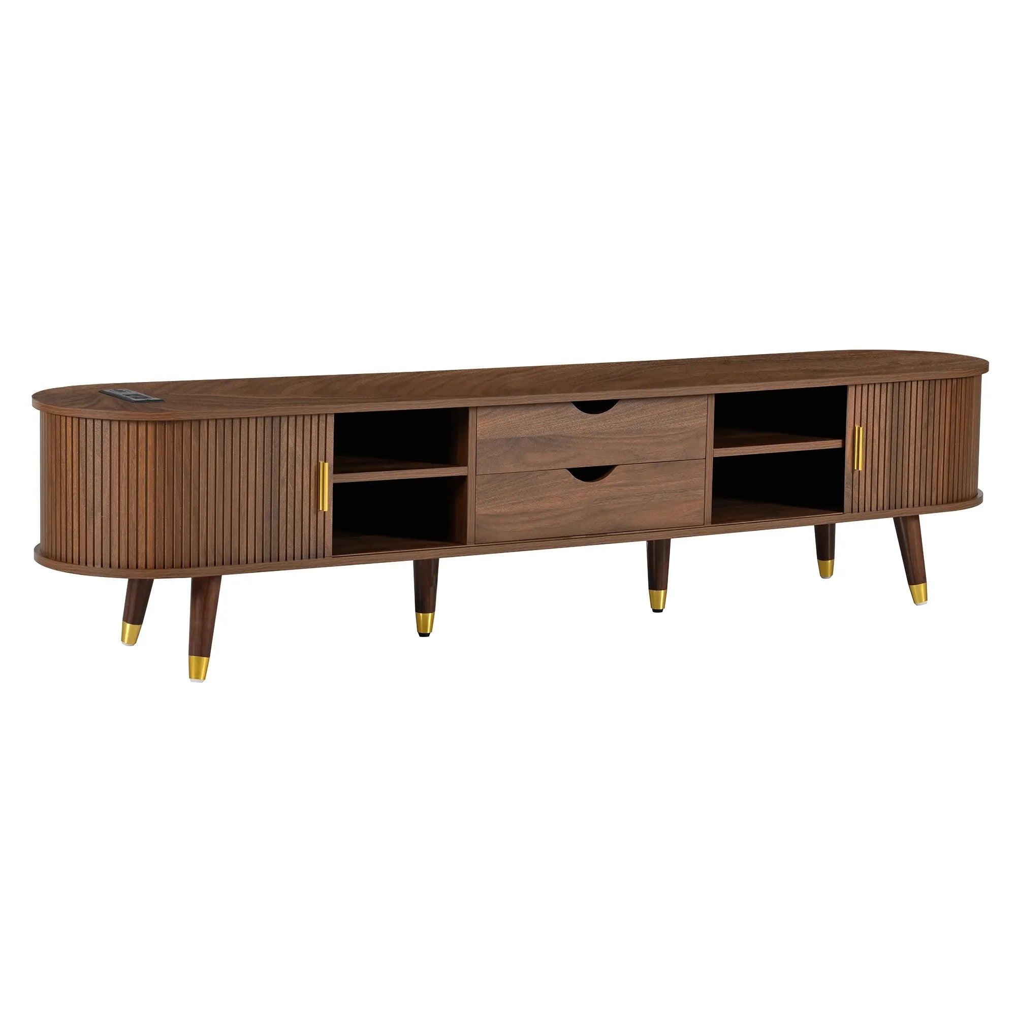Wooden Oval TV Stand with Tambour Doors