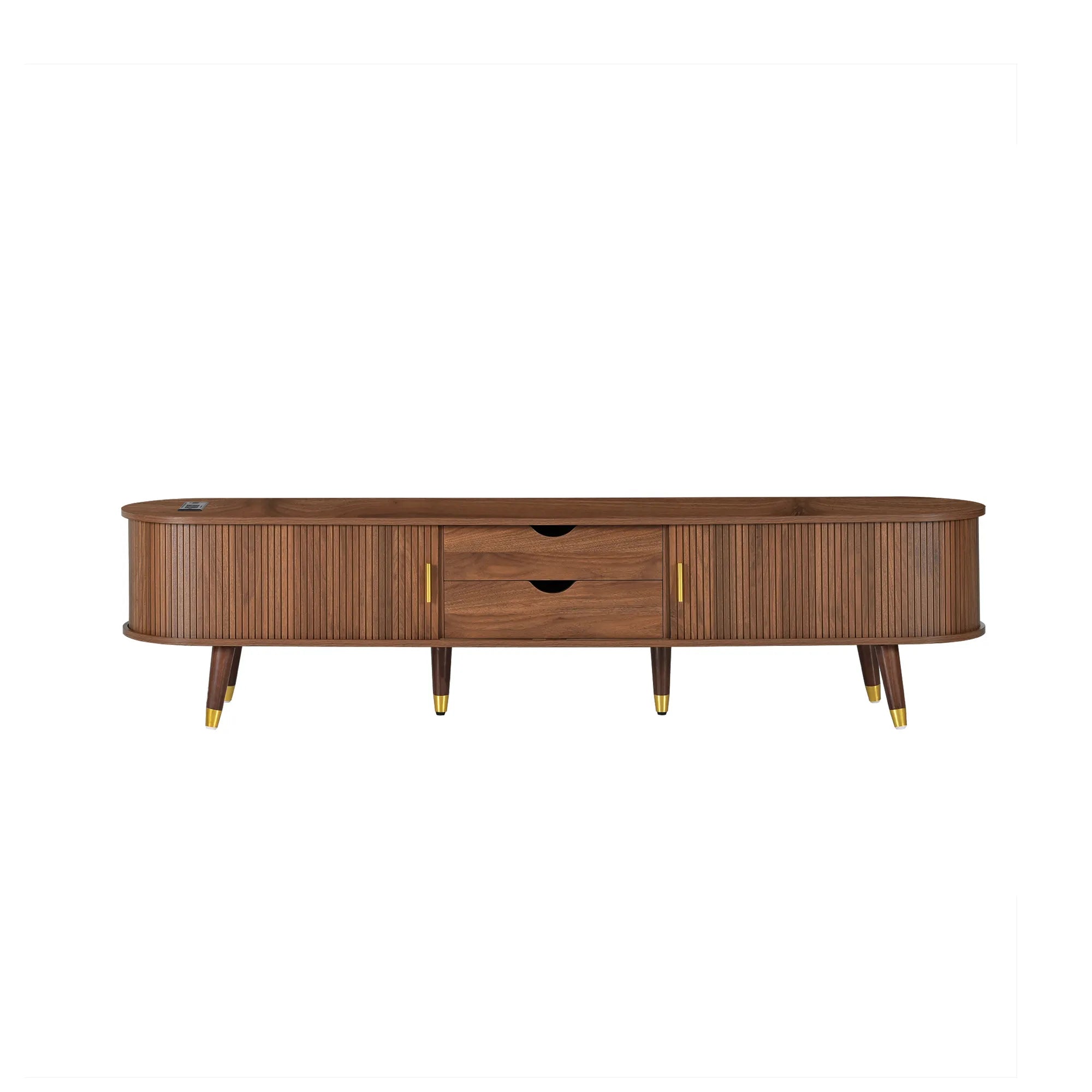 Wooden Oval TV Stand with Tambour Doors