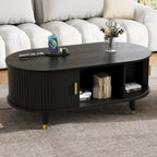 Wooden Oval Coffee Table with Tambour Door
