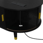 Wooden Oval Coffee Table with Tambour Door