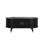 Wooden Oval Coffee Table with Tambour Door