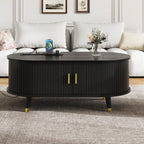 Wooden Oval Coffee Table with Tambour Door