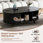 Wooden Oval Coffee Table with Tambour Door