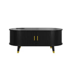 Wooden Oval Coffee Table with Tambour Door