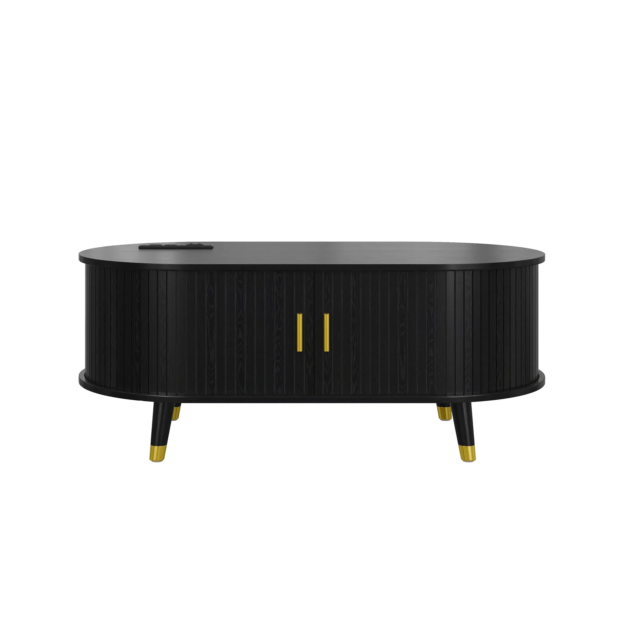 Wooden Oval Coffee Table with Tambour Door