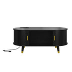 Wooden Oval Coffee Table with Tambour Door