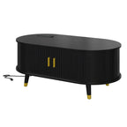 Wooden Oval Coffee Table with Tambour Door