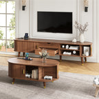 Wooden Oval Coffee Table with Tambour Door
