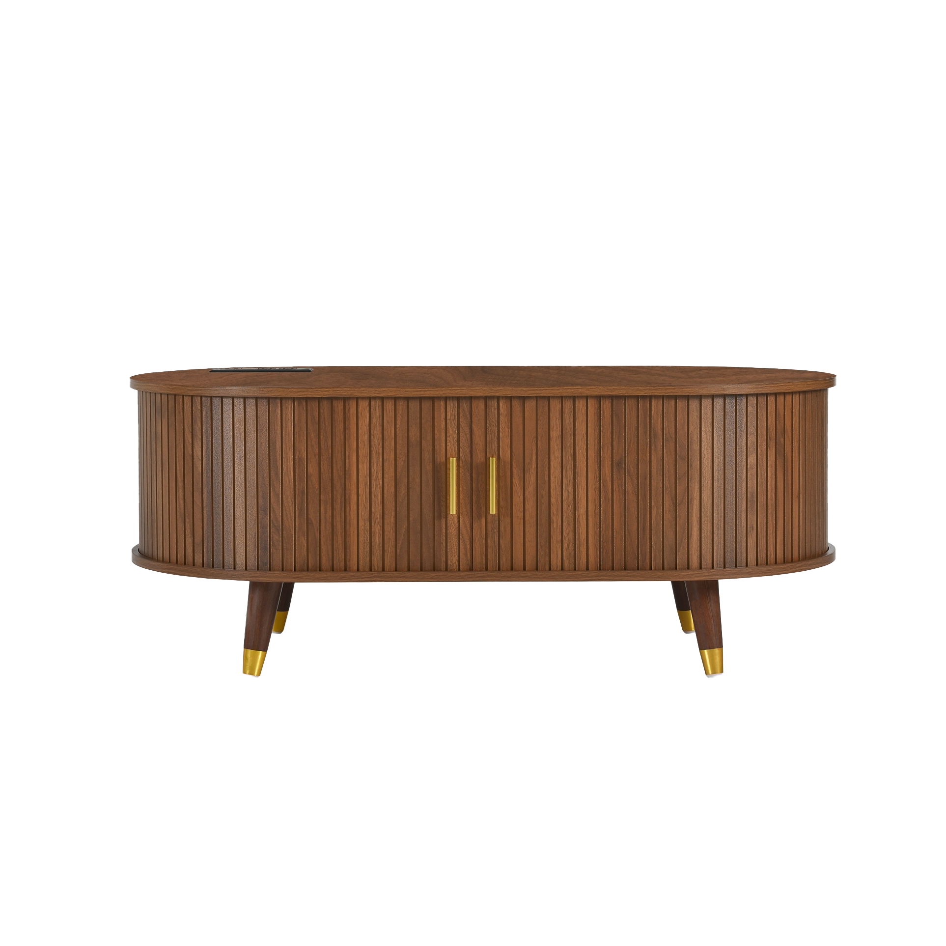 Wooden Oval Coffee Table with Tambour Door