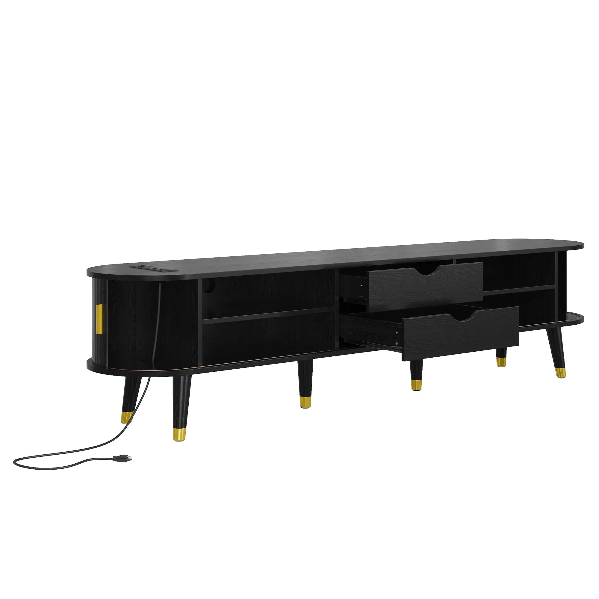 Wooden Oval TV Stand with Tambour Doors