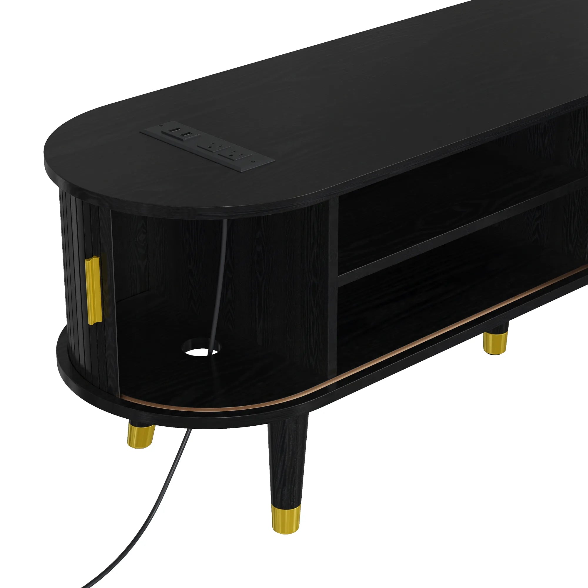 Wooden Oval TV Stand with Tambour Doors