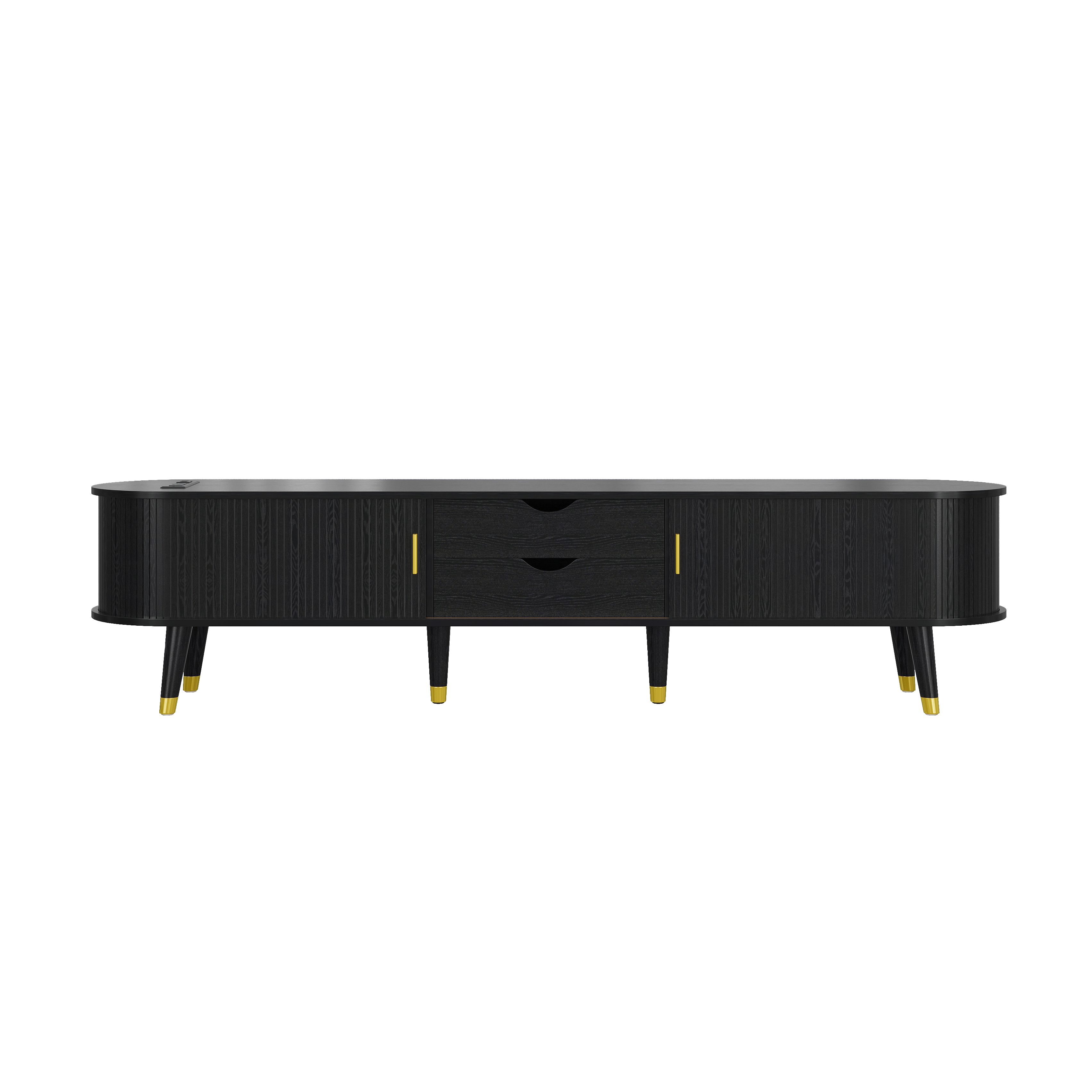 Wooden Oval TV Stand with Tambour Doors