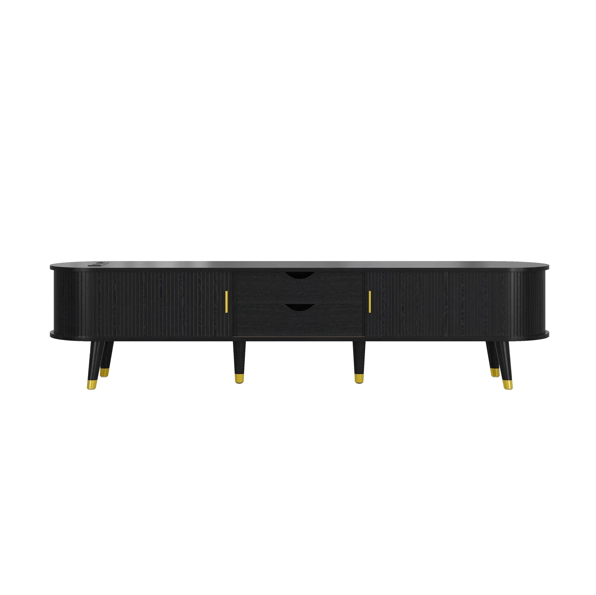 Wooden Oval TV Stand with Tambour Doors