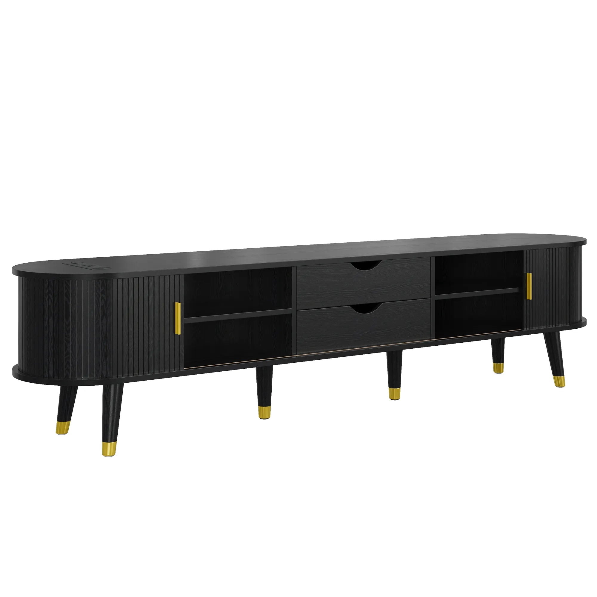 Wooden Oval TV Stand with Tambour Doors