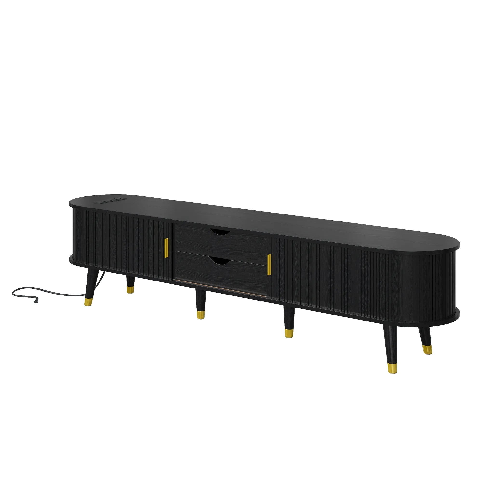 Wooden Oval TV Stand with Tambour Doors