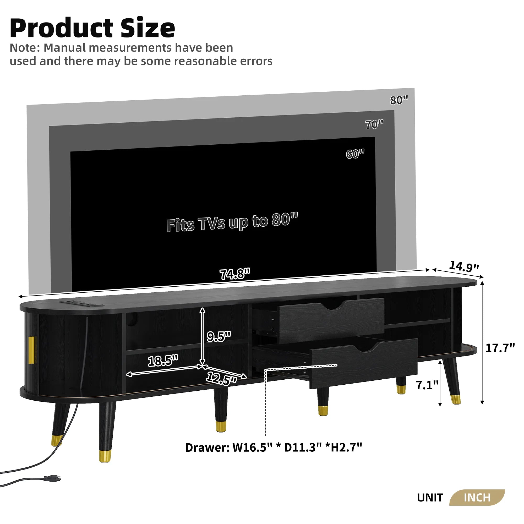 Wooden Oval TV Stand with Tambour Doors