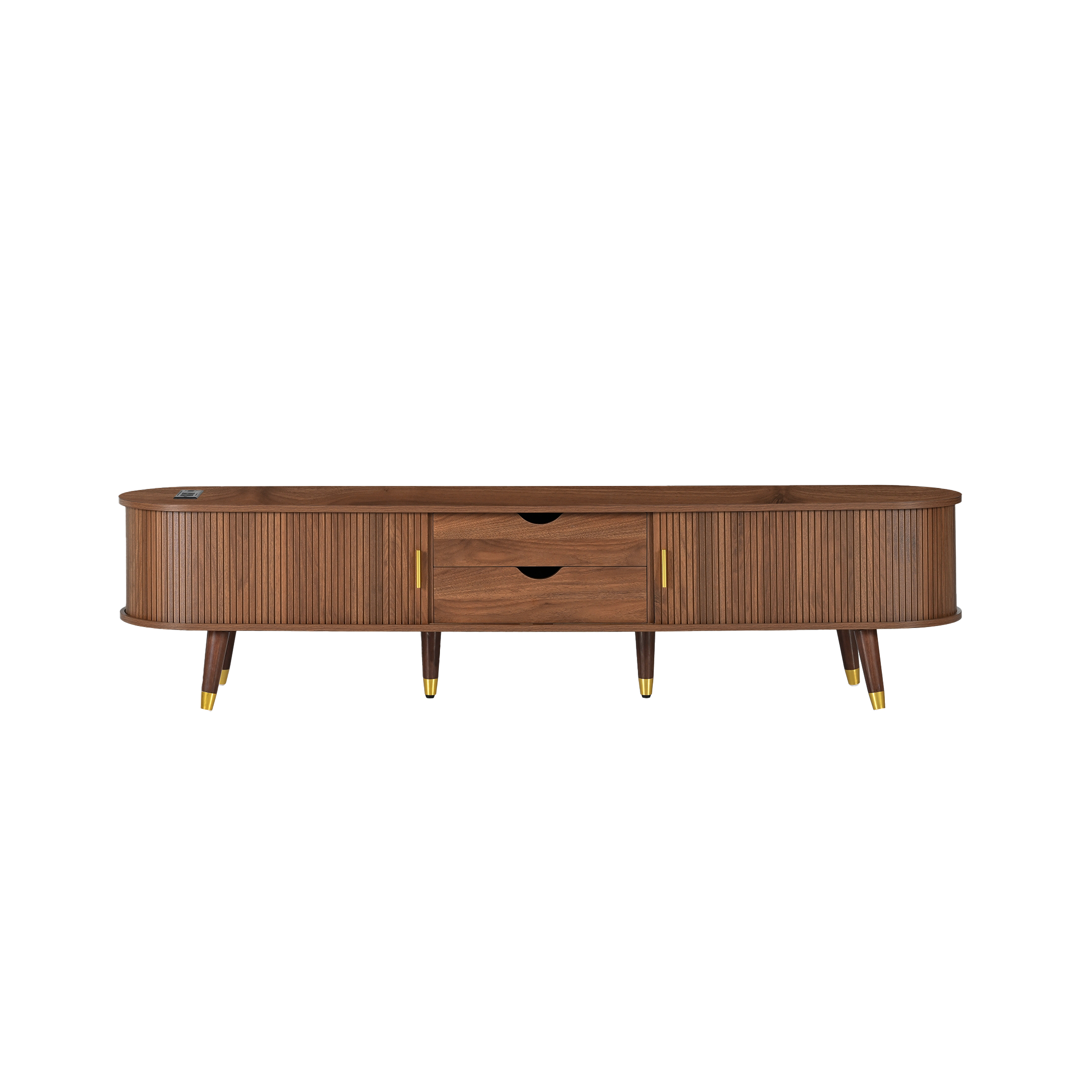 Wooden Oval TV Stand with Tambour Doors