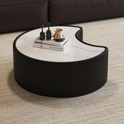 FanciConcept - 29.5- Coffee Table with Marble Pattern - Black - 1- Versatile Modern Design