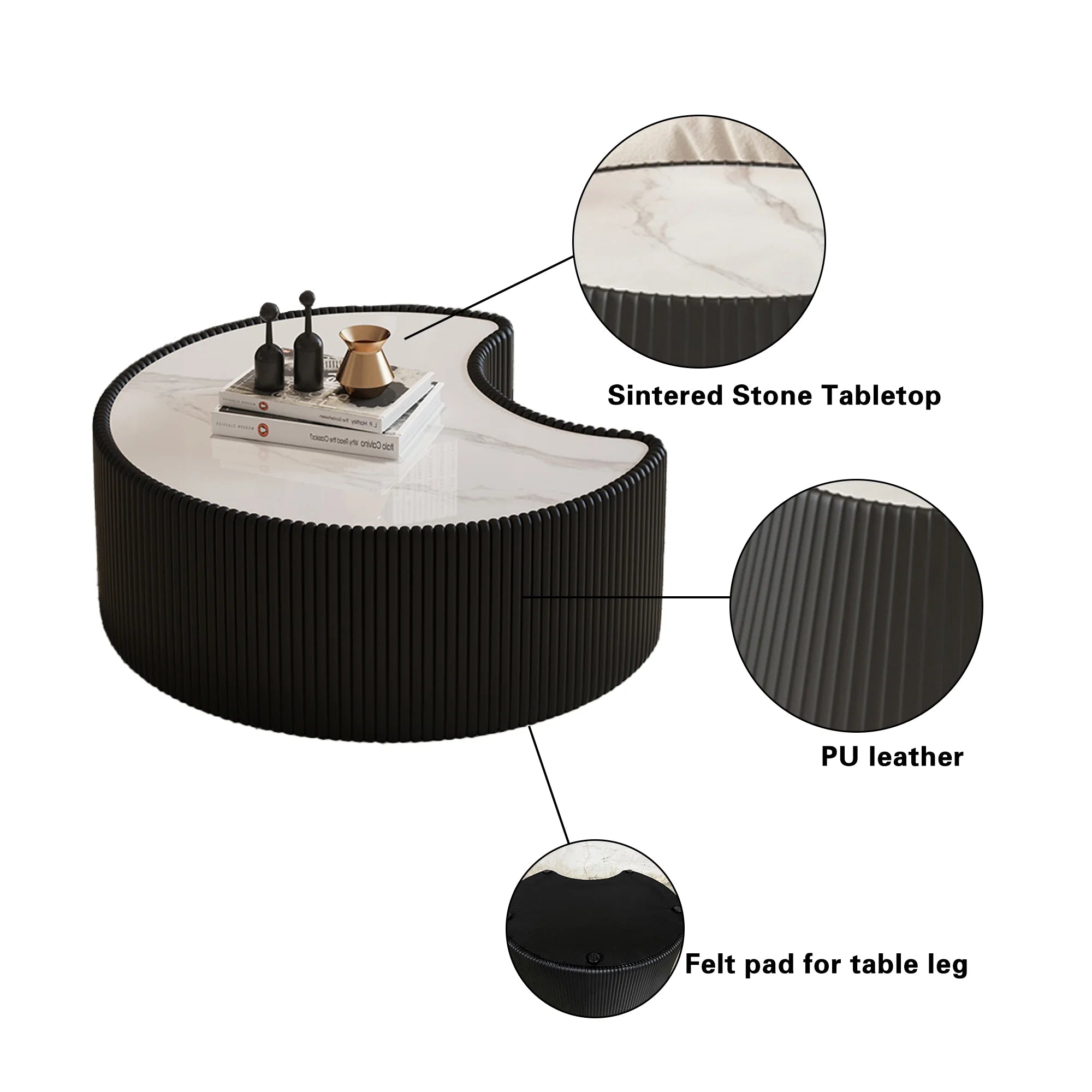 FanciConcept - 29.5- Coffee Table with Marble Pattern - Black - 2- Unique Sintered Stone Top
