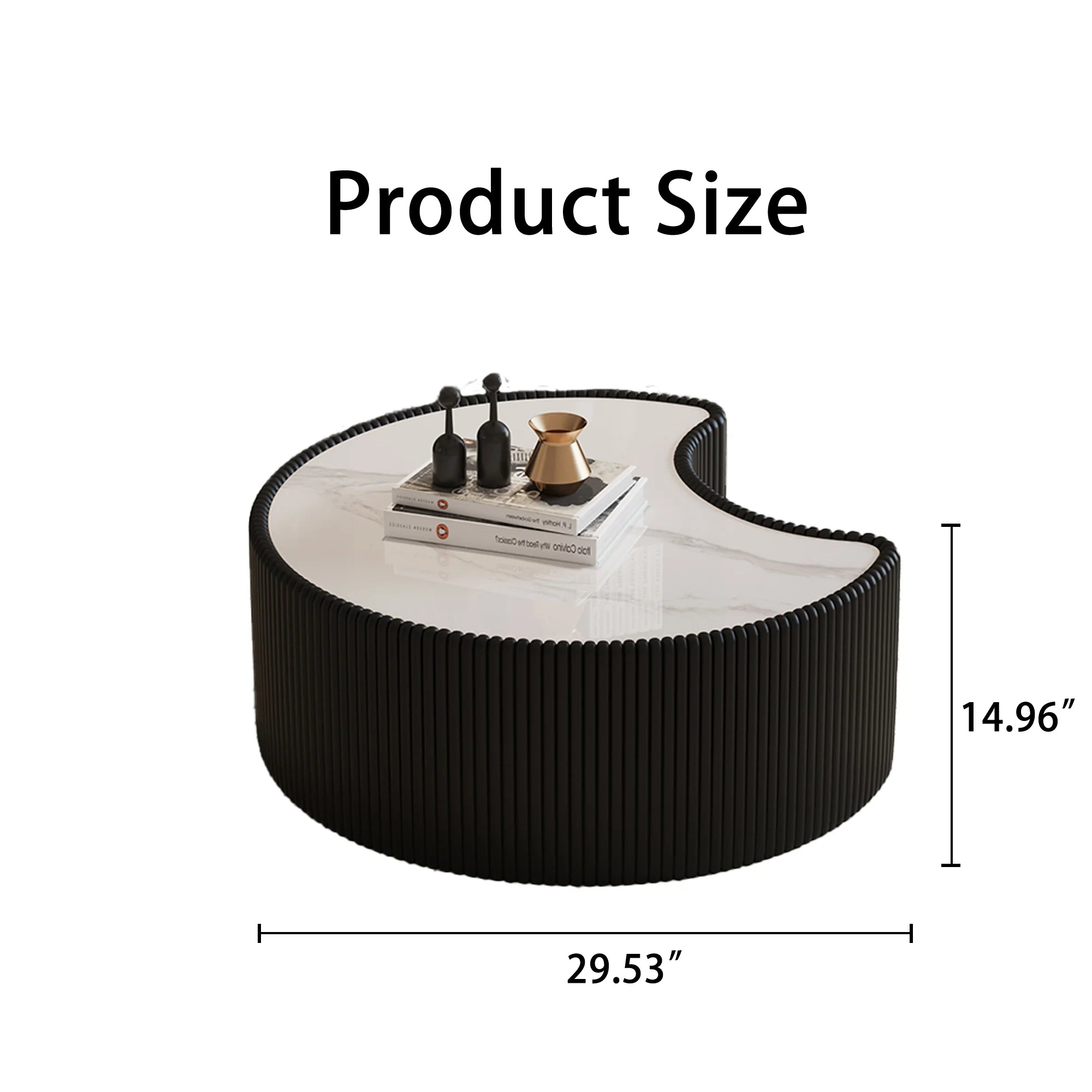 FanciConcept - 29.5- Coffee Table with Marble Pattern - Black - Dimension