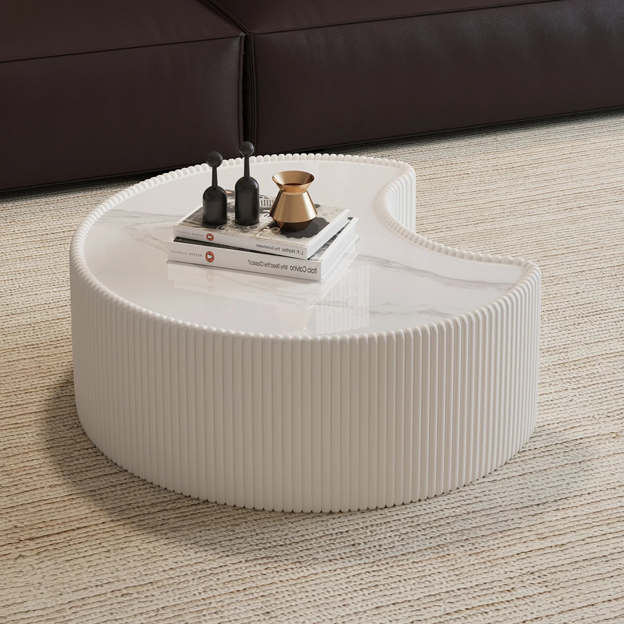 FanciConcept - 29.5- Coffee Table with Marble Pattern - White - 1- Ready to Use Immediately