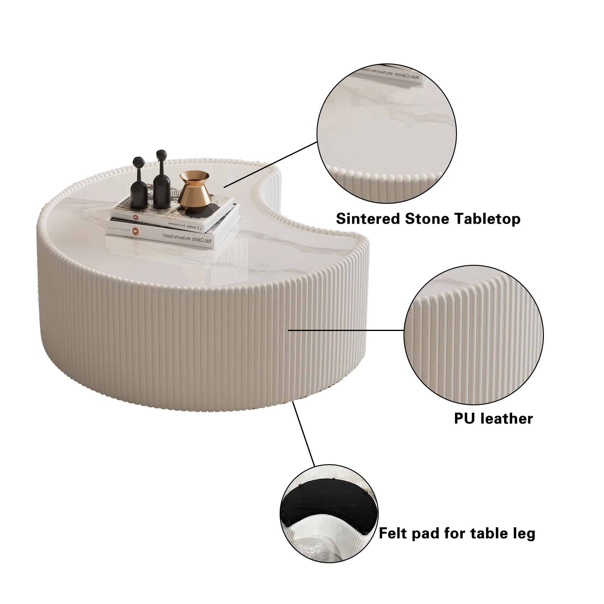 FanciConcept - 29.5- Coffee Table with Marble Pattern - White - 1