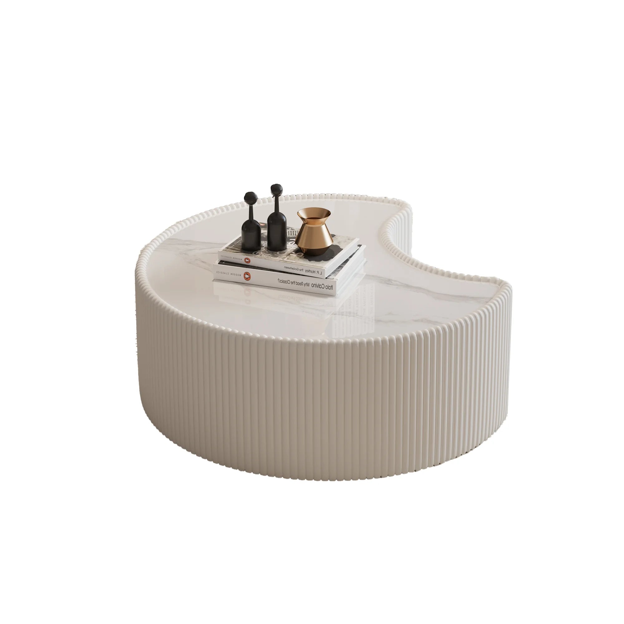 FanciConcept - 29.5- Coffee Table with Marble Pattern - White - 2
