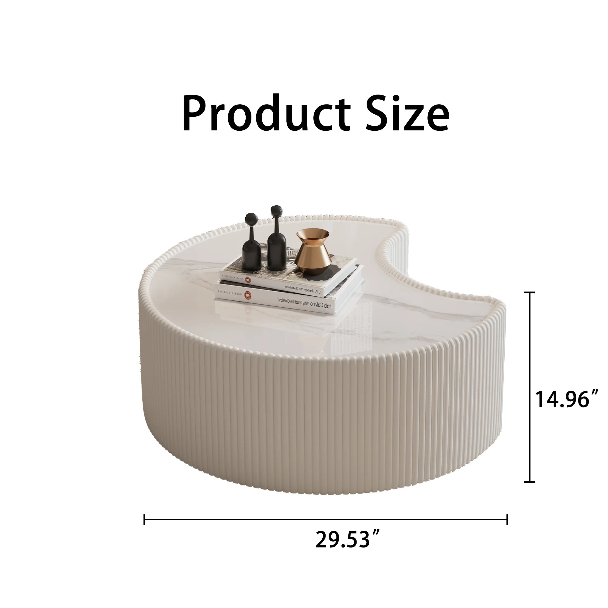 FanciConcept - 29.5- Coffee Table with Marble Pattern - White - Dimension