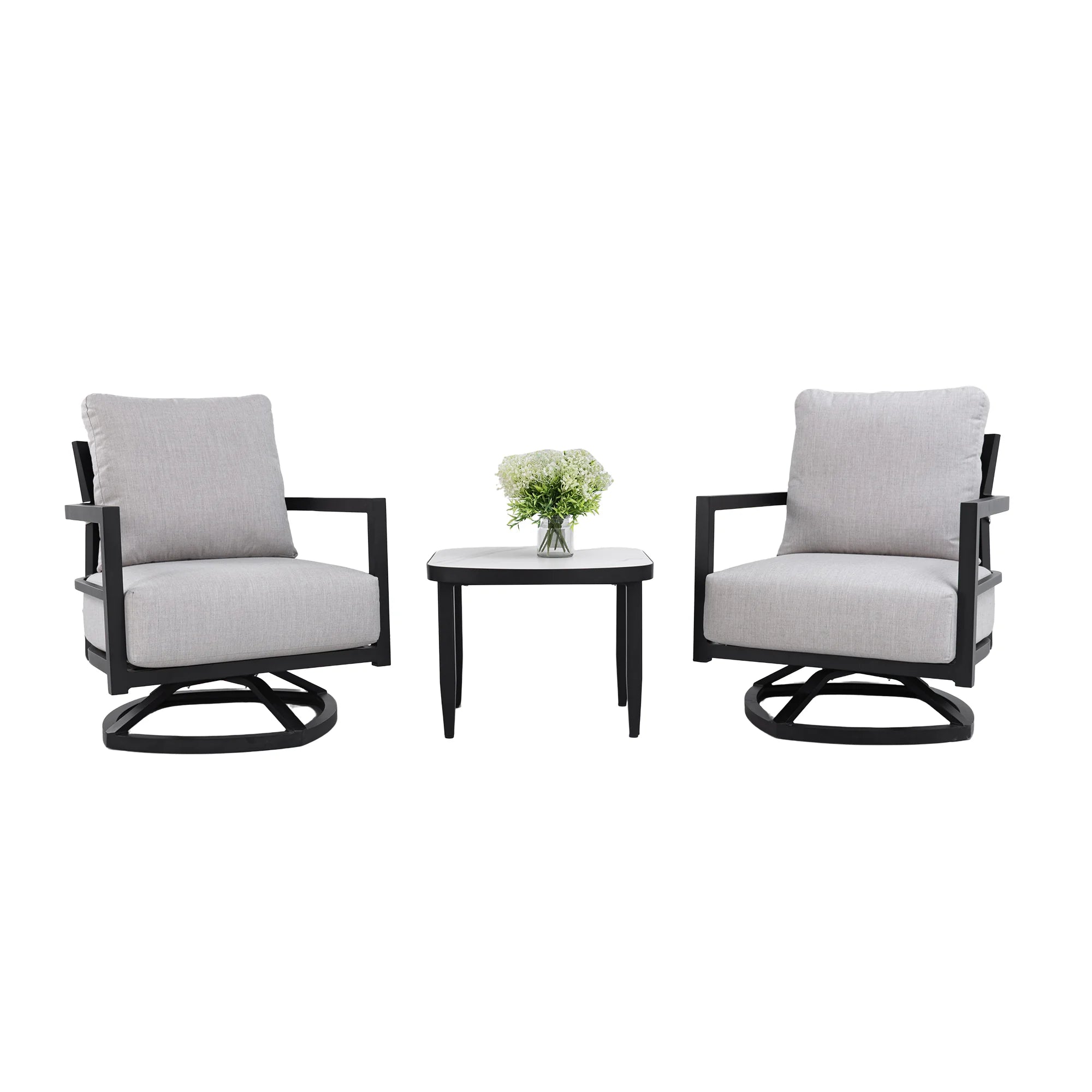 FanciConcept - 3-Piece Outdoor Swivel Chat Set with Sintered Stone Table - 10