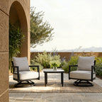 FanciConcept - 3-Piece Outdoor Swivel Chat Set with Sintered Stone Table - 2