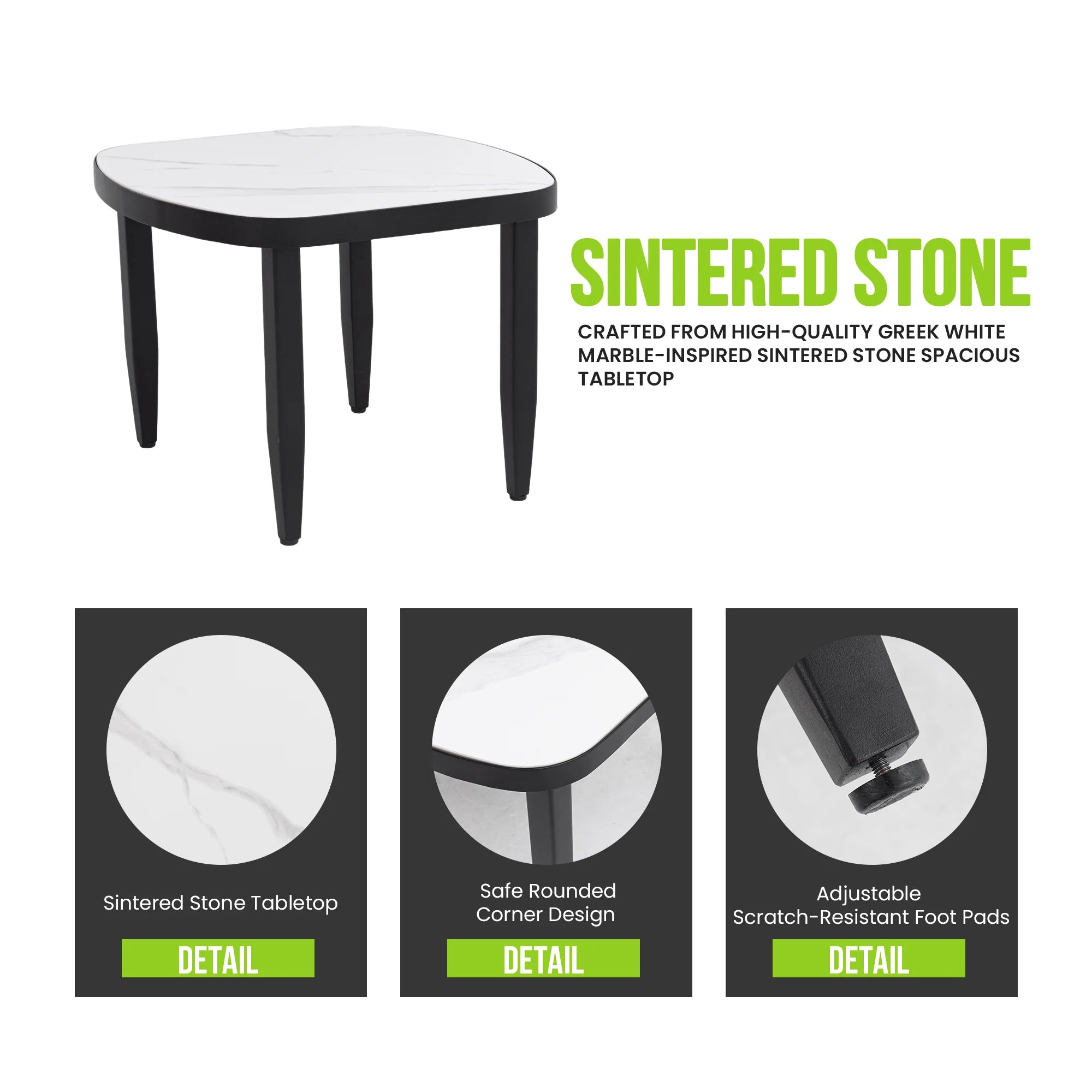 FanciConcept - 3-Piece Outdoor Swivel Chat Set with Sintered Stone Table - 5- Luxurious Sintered Stone Tabletop