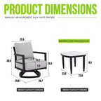 FanciConcept - 3-Piece Outdoor Swivel Chat Set with Sintered Stone Table - Dimension