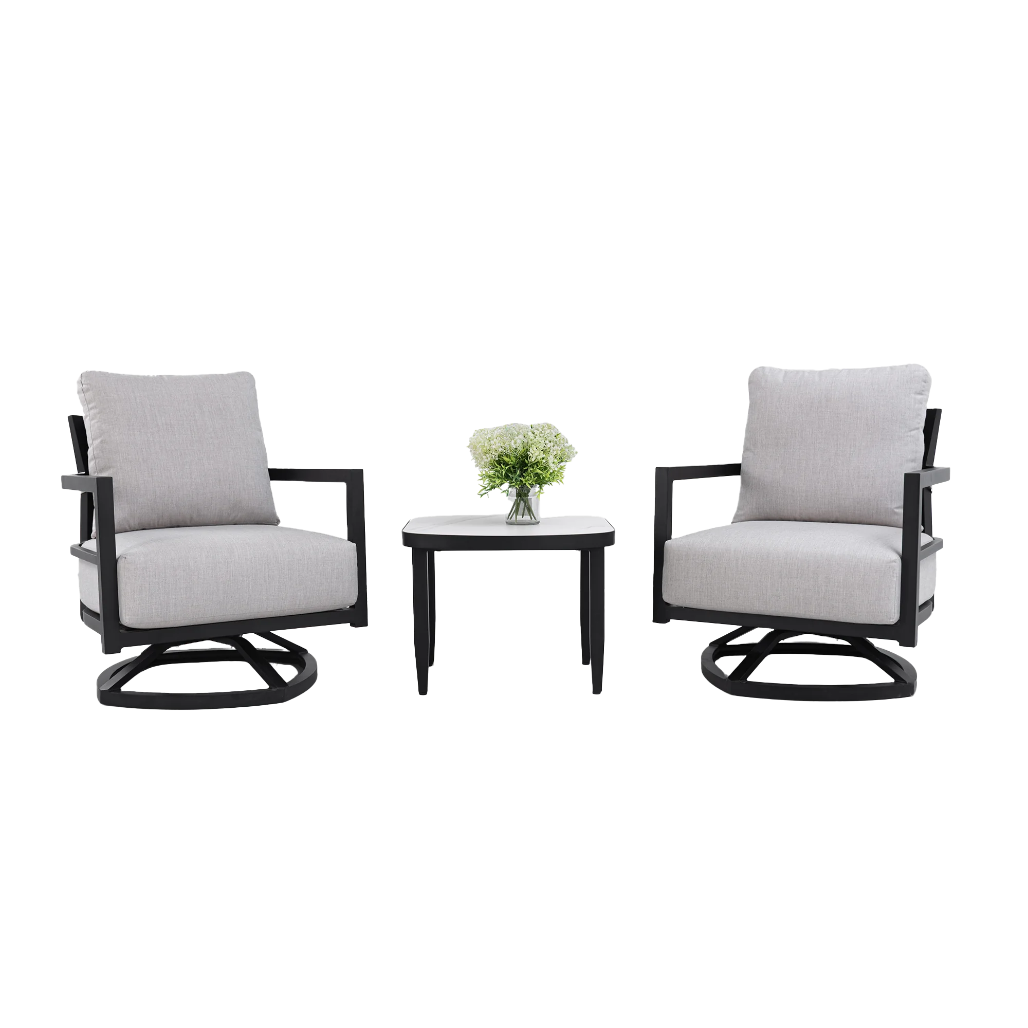 FanciConcept - 3-Piece Outdoor Swivel Chat Set with Sintered Stone Table - Main Image