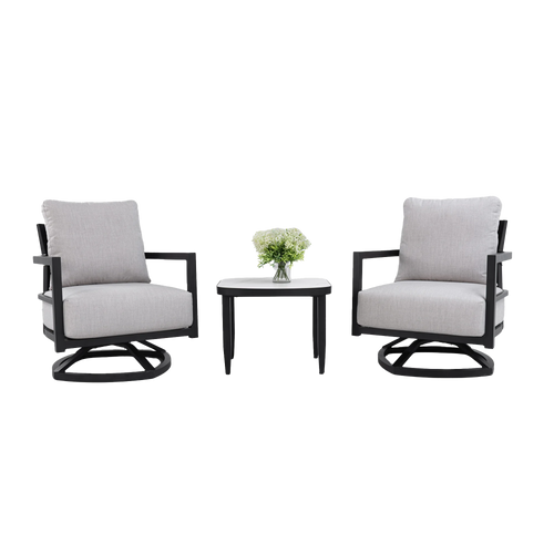 FanciConcept - 3-Piece Outdoor Swivel Chat Set with Sintered Stone Table - Main Image