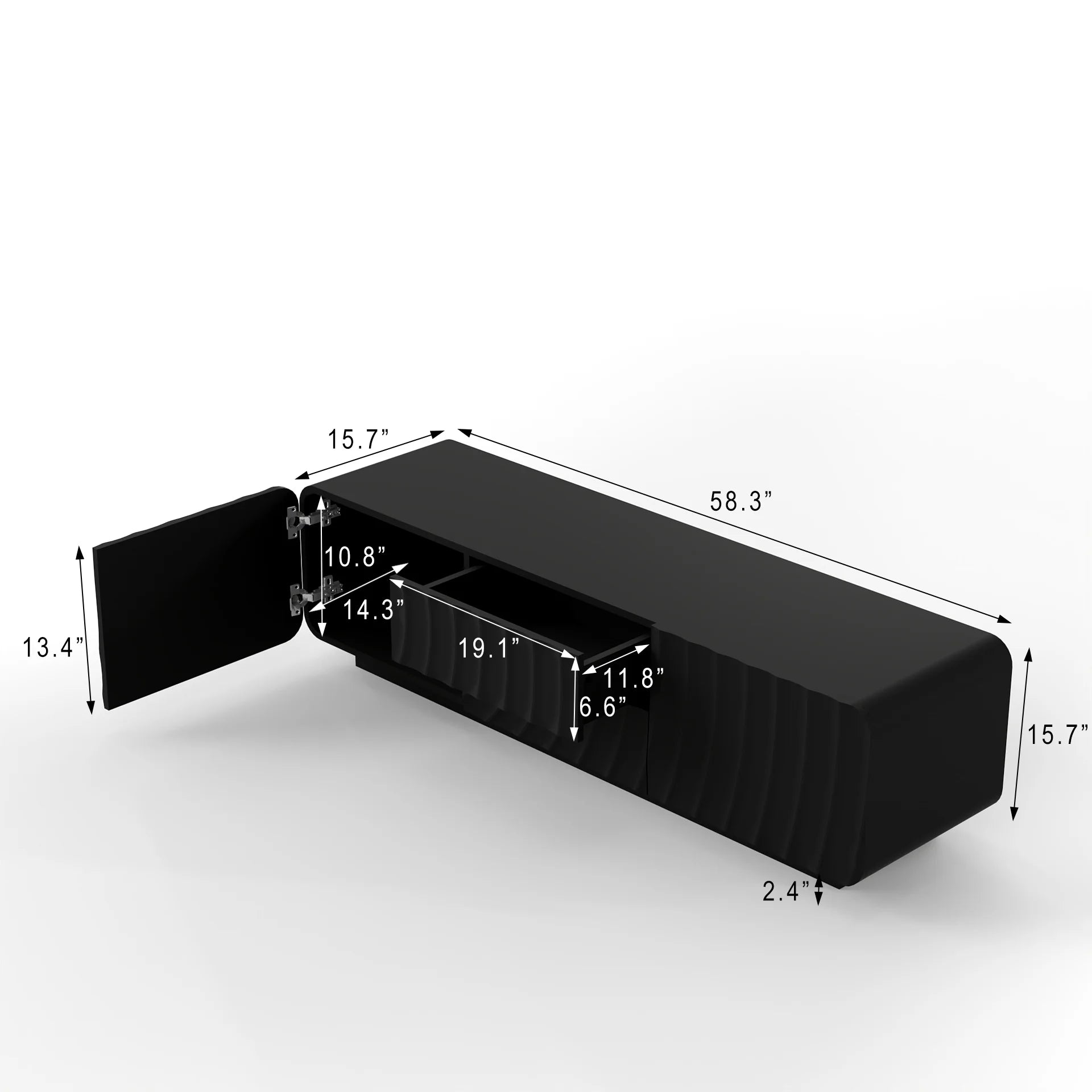 FanciConcept - 58- TV Stand with Unique Spiral Wave Design and Storage - Black - Dimension