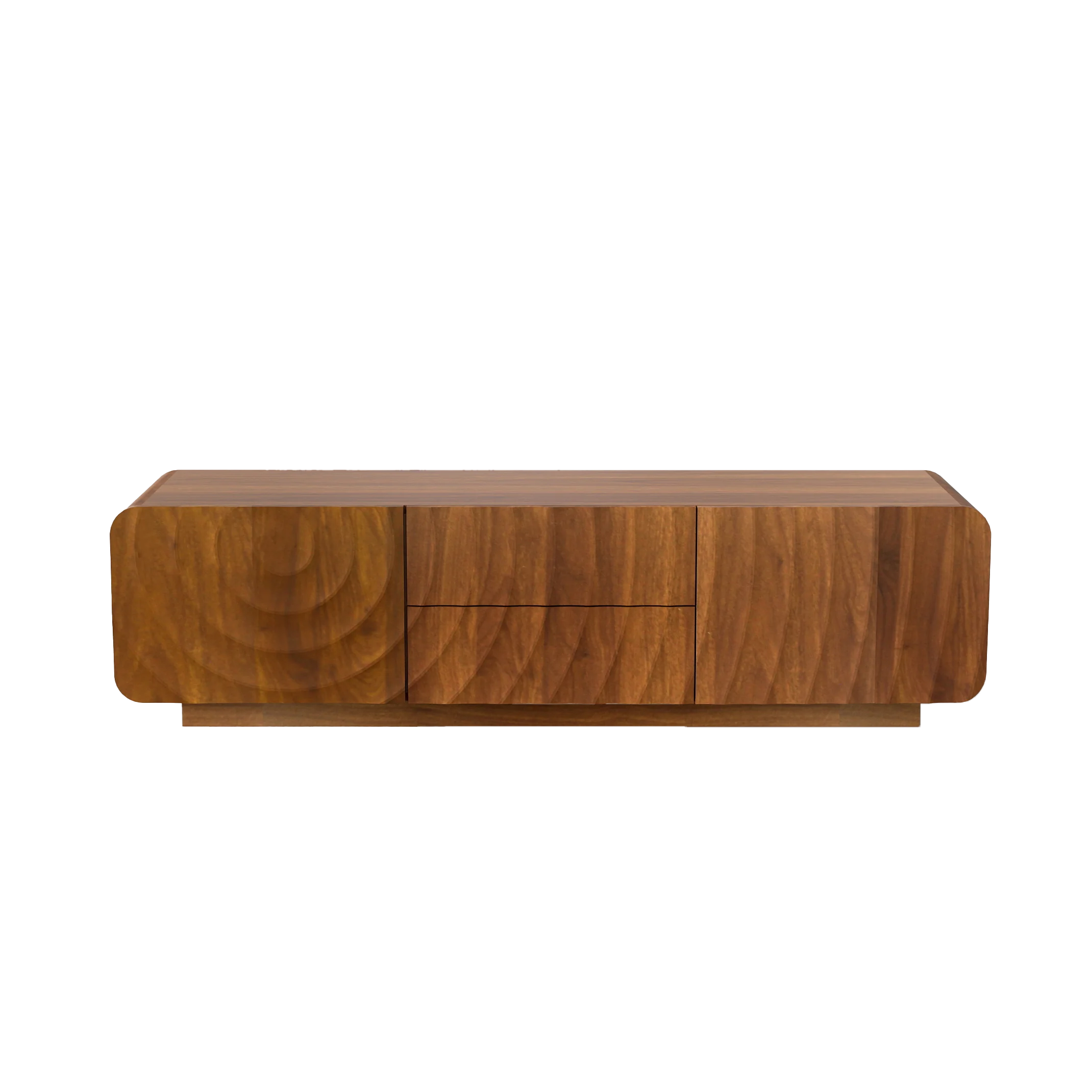 FanciConcept - 58- TV Stand with Unique Spiral Wave Design and Storage - Walnut - Main Image