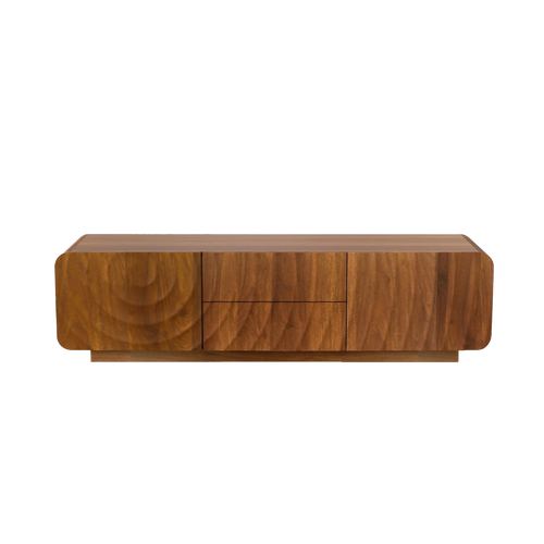 FanciConcept - 58- TV Stand with Unique Spiral Wave Design and Storage - Walnut - Main Image