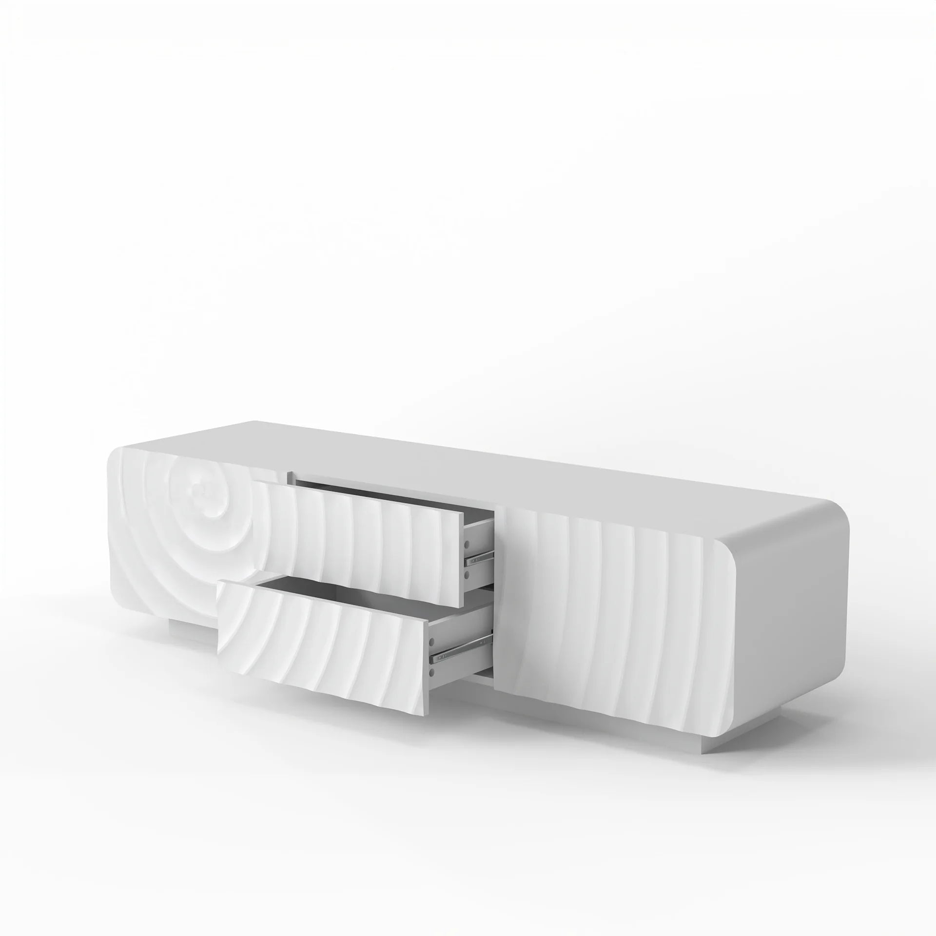 FanciConcept - 58- TV Stand with Unique Spiral Wave Design and Storage - White - 10