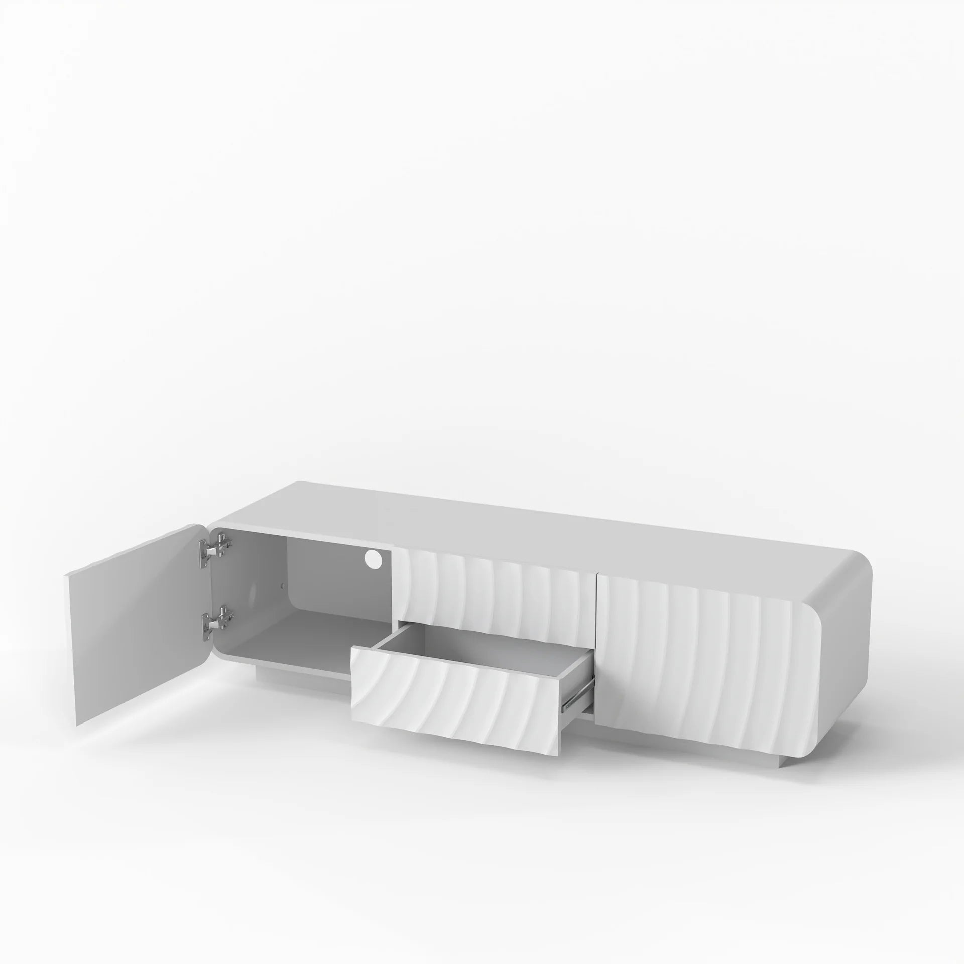 FanciConcept - 58- TV Stand with Unique Spiral Wave Design and Storage - White - 11