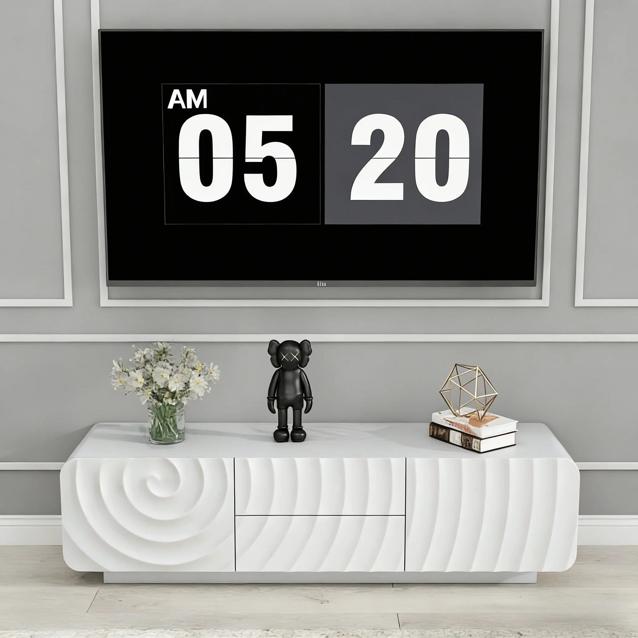 FanciConcept - 58- TV Stand with Unique Spiral Wave Design and Storage - White - 6