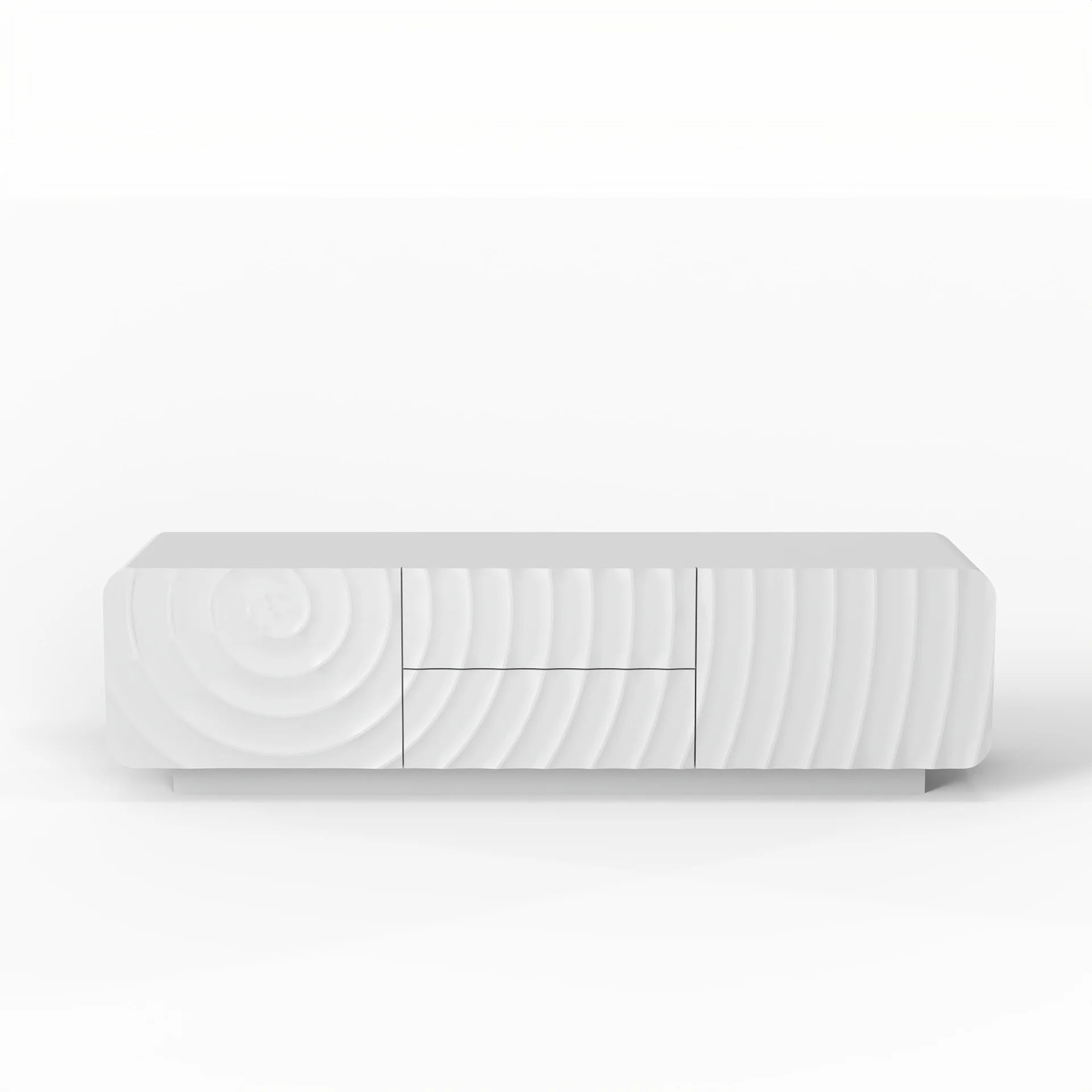 FanciConcept - 58- TV Stand with Unique Spiral Wave Design and Storage - White - 8