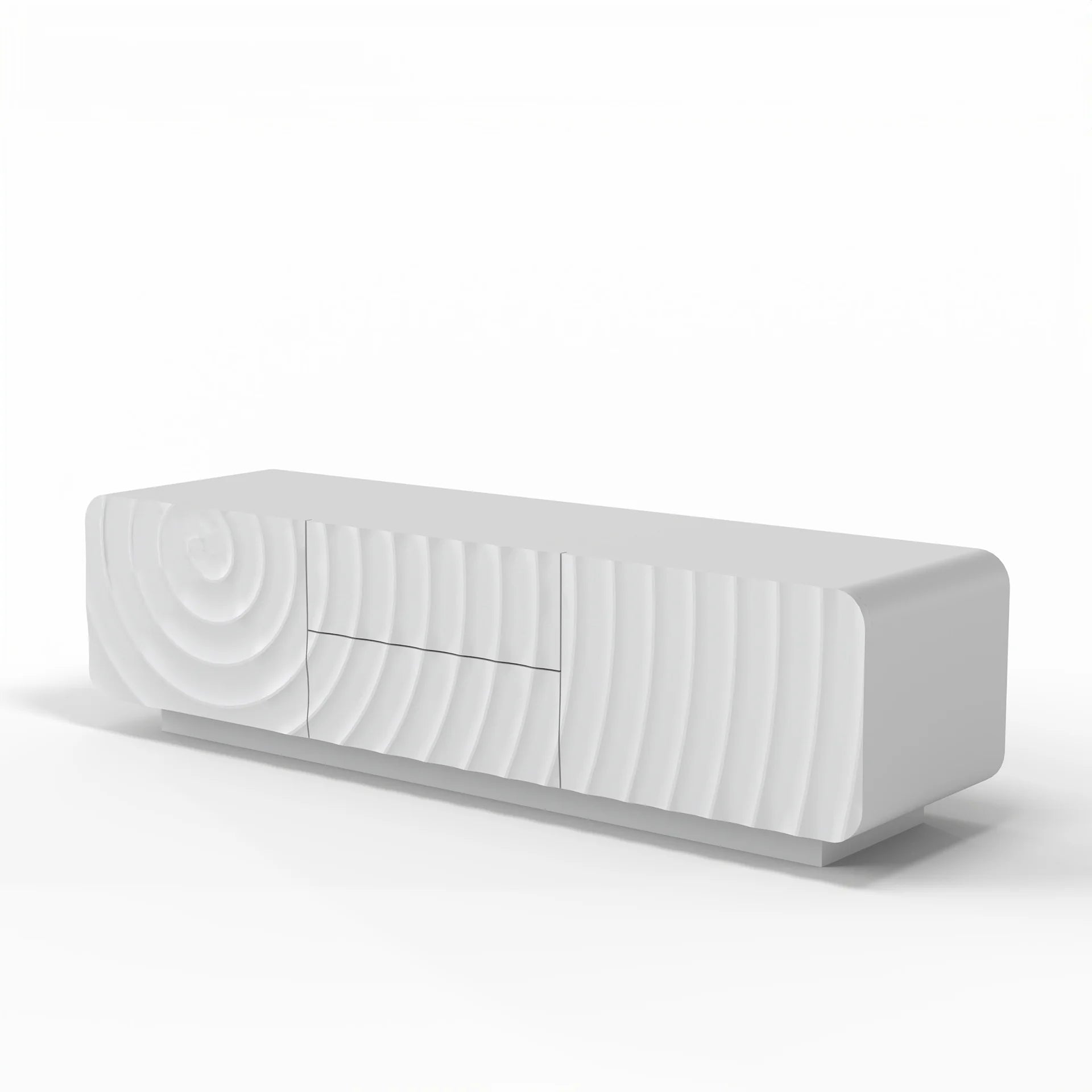 FanciConcept - 58- TV Stand with Unique Spiral Wave Design and Storage - White - 9