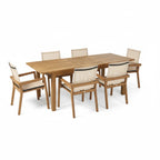 FanciConcept - 7-Piece Acacia Wood Outdoor Dining Set with Extendable Table - Beige - Main Image