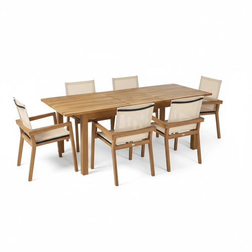 FanciConcept - 7-Piece Acacia Wood Outdoor Dining Set with Extendable Table - Beige - Main Image