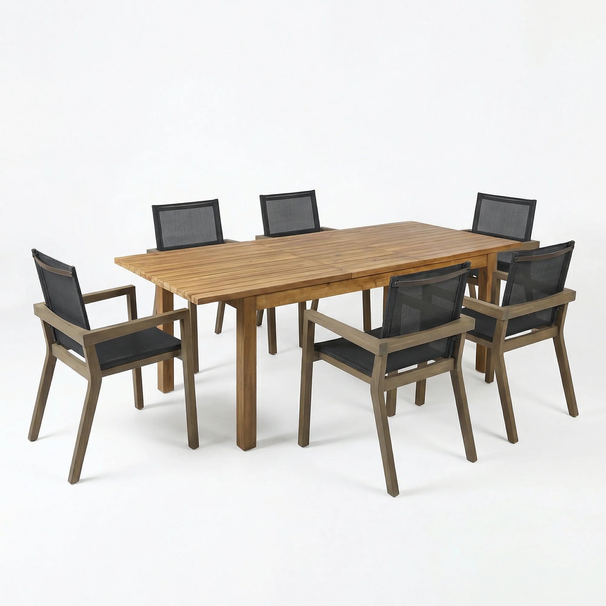 FanciConcept - 7-Piece Acacia Wood Outdoor Dining Set with Extendable Table - Gray - Main Image