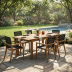 FanciConcept - 7-Piece Acacia Wood Outdoor Dining Set with Extendable Table - Walnut - 1