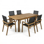 FanciConcept - 7-Piece Acacia Wood Outdoor Dining Set with Extendable Table - Walnut - Main Image