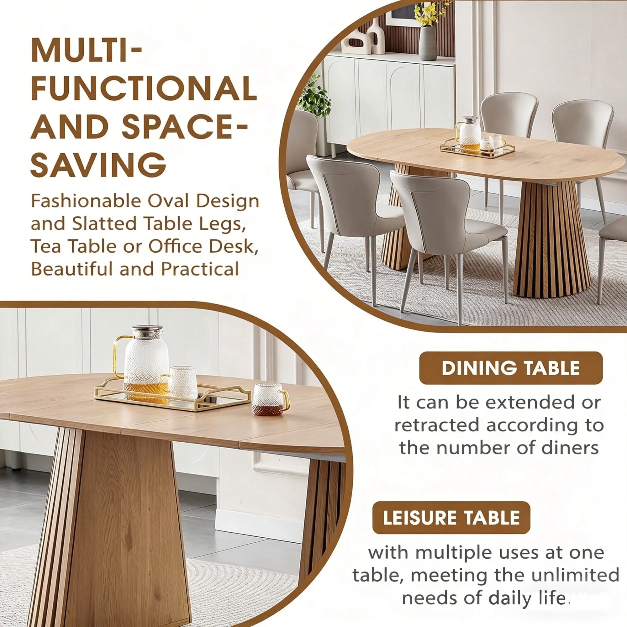 FanciConcept - Extendable Dining Table with Slatted Legs - 11 - F4
