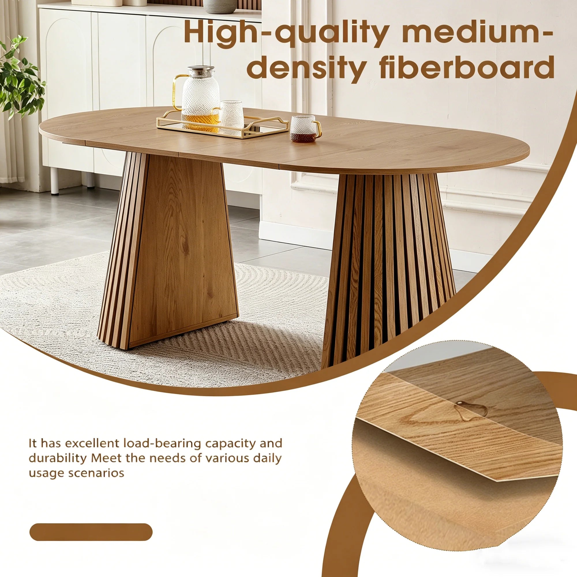 FanciConcept - Extendable Dining Table with Slatted Legs - 6